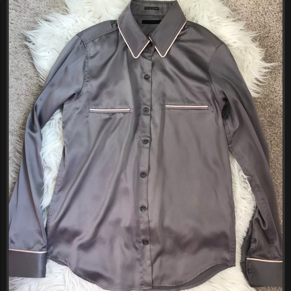 EUC Mother Satin Shirt Blouse With Contrast Binding Detail XS